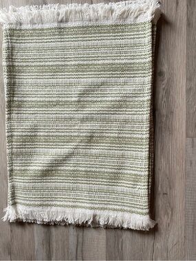 Green and Cream Striped Woven Accent Table Placemats with Fringe